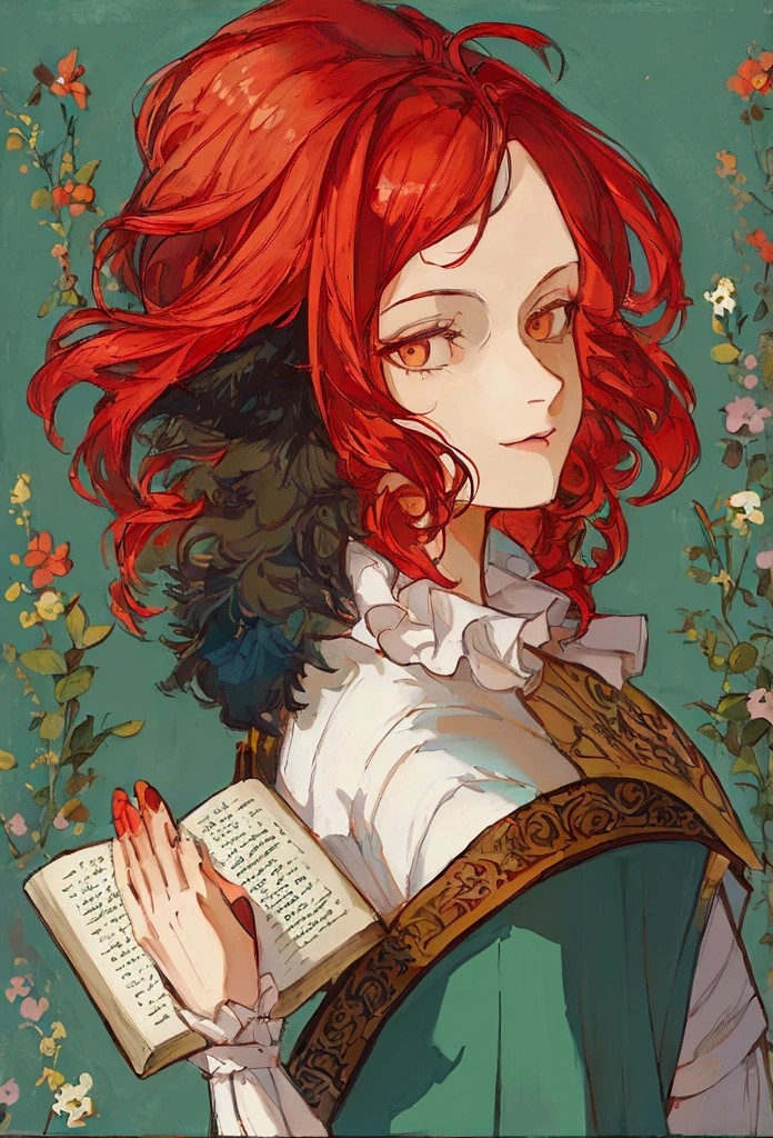 a painting of a woman with red hair, fantasy character portrait, the woman is wearing servant clothes, inspired by Samuel Hieronymus Grimm, fantasy female portrait, fantasy genre portrait, detailed character portrait, inspired by Johann Friedrich Overbeck, a portrait of the character, rpg book portrait, epic portrait illustration