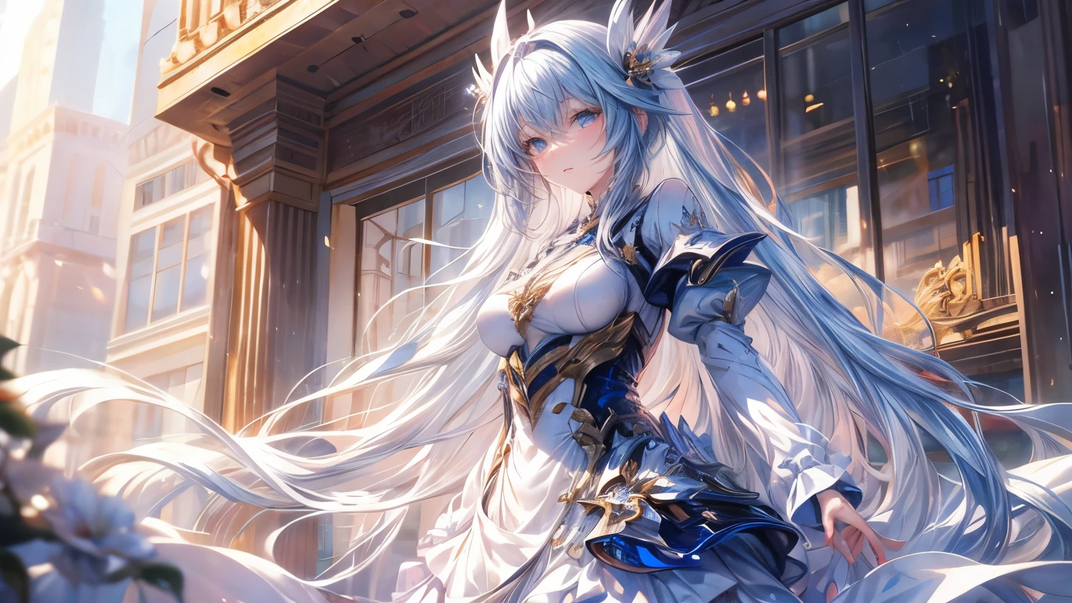 Anime girl with blue hair and white dress posing for the camera., arte de anime digital detallado, guweiz en artstation pixiv, guweiz en pixiv artstation, tendencia en artstation pixiv, estilo anime 4k, arte de anime detallado, Arte detallado de alta calidad 8k, arte de anime detalladowork, clean arte de anime detallado, en vestido
