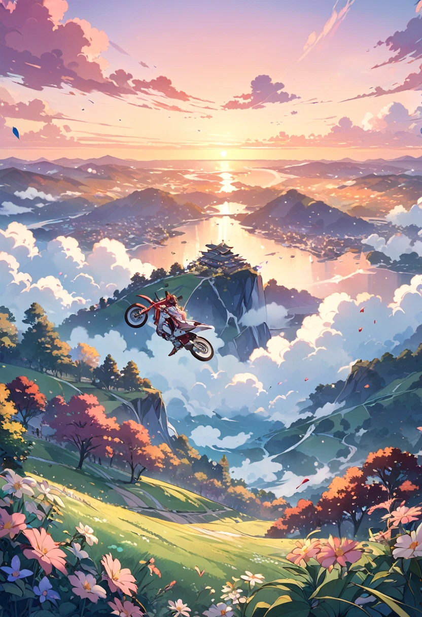 Anime landscape of The image shows thar gojo saturu falling from sky updide down, at sunset, seen from afar, a beautiful colorful anime scene, seen from afar, a beautiful anime peace scene, Makoto Shinkai Cyril Rolando, a beautiful scene of anime, amazing wallpaper, anime art wallpaper 8k, anime background, anime art background, anime wallpaper 4k, anime art 4k wallpaper, anime art 4k wallpaper,