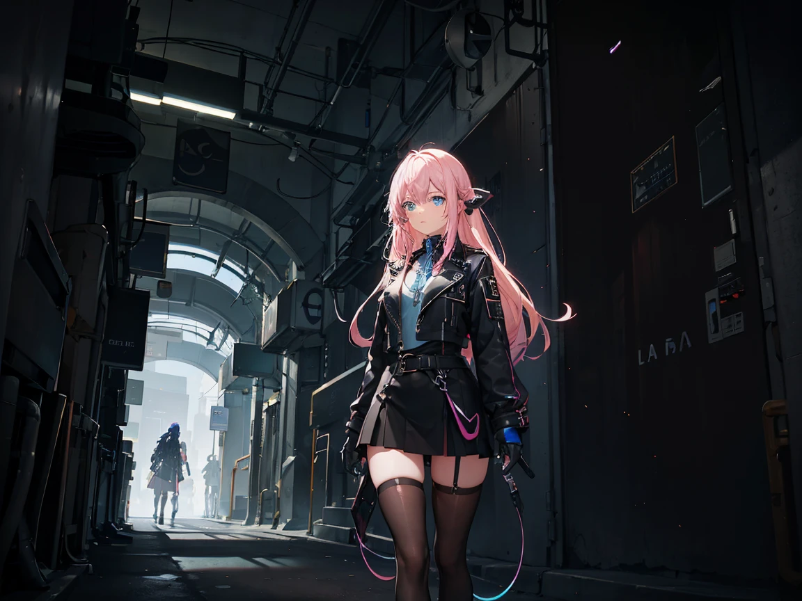 (Digital artwork:1.3),(a sketch:1.1)((Octane rendering)),City Street,High-rise tail alley,(Girl magician,tight black outfit, black jacket.),(( blonde flowy)),((A huge glowing magic array under your feet)),((Complex luminous runes)),Realistic digital painting portrait,shot at 8k resolution,Gasoline liquid,color pastel,splashart,Magical universe of pink and blue and purple,Lithography in intricate details,(lightning particules:1.2),(game concept:1.3),(deep of field:1.3),Global illumination,with rich details,Trends on ArtStation,((illustrious)),ultra fine,16K resolution, light blue eyes, tight black outfit, black jacket.