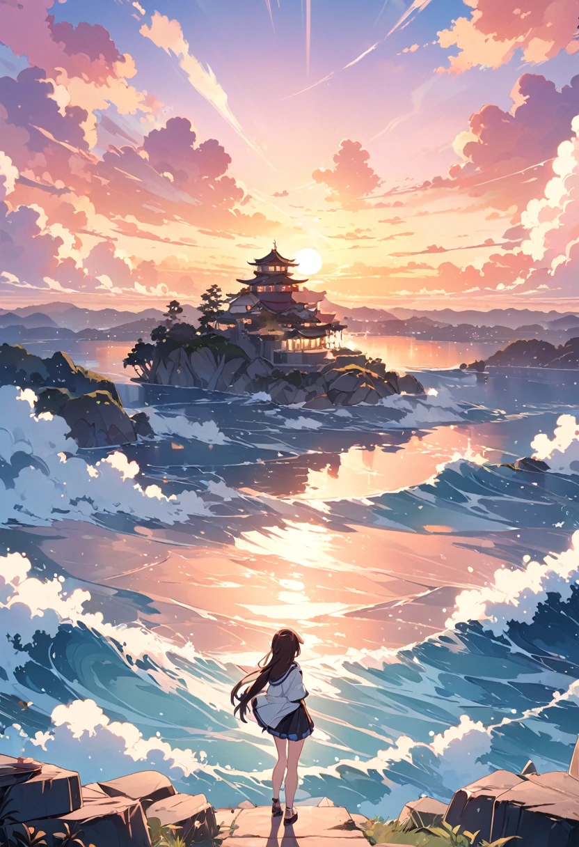 Anime of gojo satoru , at sunset, seen from afar, a beautiful colorful anime scene, seen from afar, a beautiful anime peace scene, Makoto Shinkai Cyril Rolando, a beautiful scene of anime, amazing wallpaper, anime art wallpaper 8k, anime background, anime art background, anime wallpaper 4k, anime art 4k wallpaper, anime art 4k wallpaper,