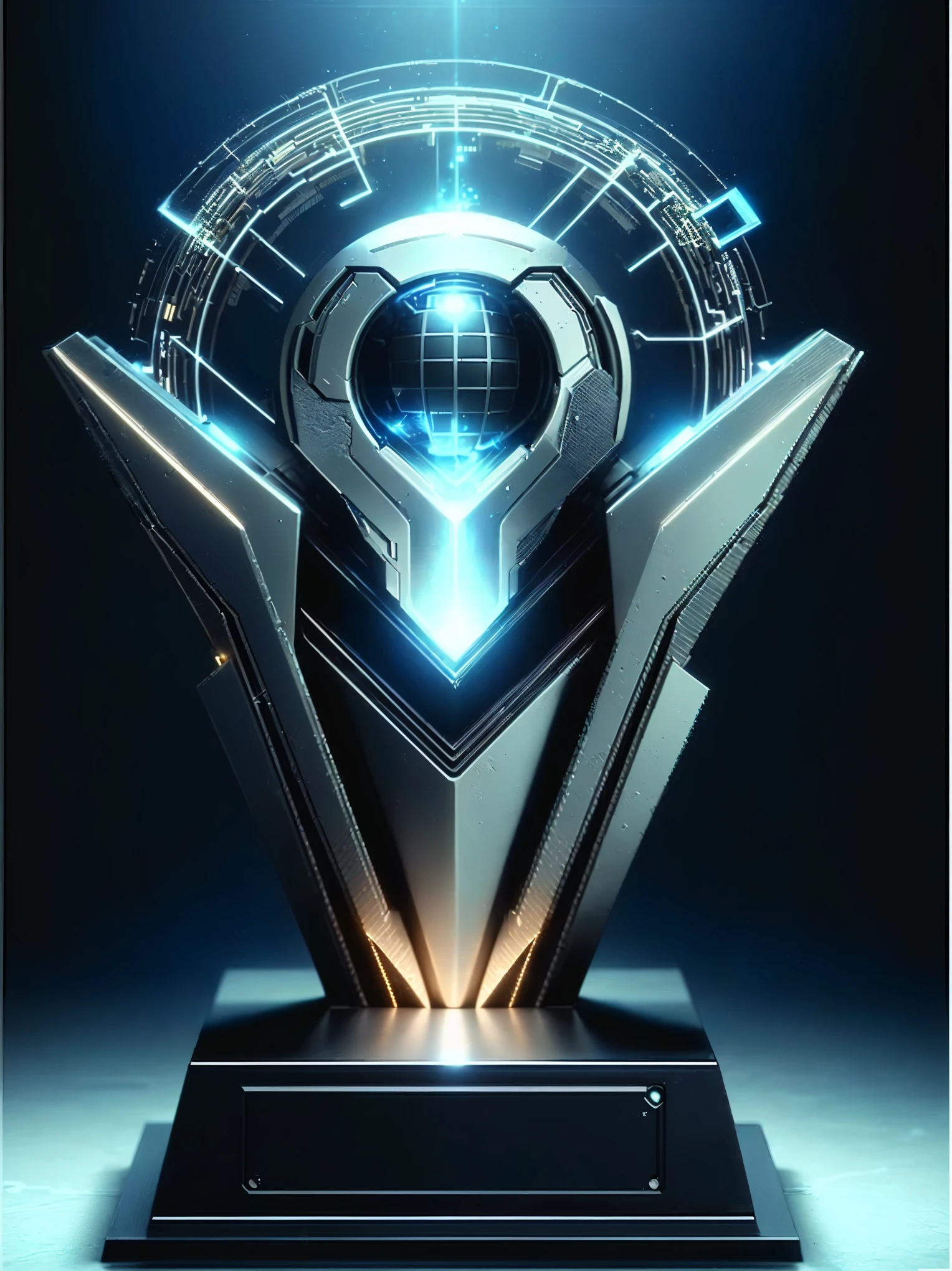 a close-up of a futuristic-looking trophy with a light shining on it, award on cgsociety, award at cgsociety, awardwinning na cgsociety, awardwinning on artstation, digital awardwinning artwork, awardwinning cgi, awardwinning concept artist, metal awardwinning, art deco sci fi, bungie, cgsociety contest winner!!!, awardwinning. octane rendering