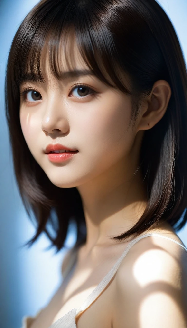 8k, Ultra-high resolution, Highest quality, masterpiece, 三分割法によるphotograph,Surreal, photograph, 1 Girl, (16 years old:1.3), pretty girl, Cute Face, Beautiful eyes in every detail, 細かくdetailedに,masterpiece,One Girl:1.2,Japan Female Teachers,full body,light smile,Black short hair,Bob with bangs,(印象派の美しい少女のPortraiture),(Impressionist light and colour), (Avant-garde attire:1.3),(Fairy,Shiny Hair, Beautiful dark eyes, So cute and beautiful,16 years old, ), (smile:0.8),Sharp contours,Looking down, (A future never imagined), ((Abstract background)), Light from above, Low contrast, (Side view),, Perfect and beautiful face ,完璧でCute Face, Skin with attention to detail, Perfect limbs、Narrow waist,Looking at the audience,(((Ideal body type))),A cup small breasts :2,Portraiture:2,Perfect Anatomy,鮮明なdetailed,detailed,Surreal,Light and shadow,glowing