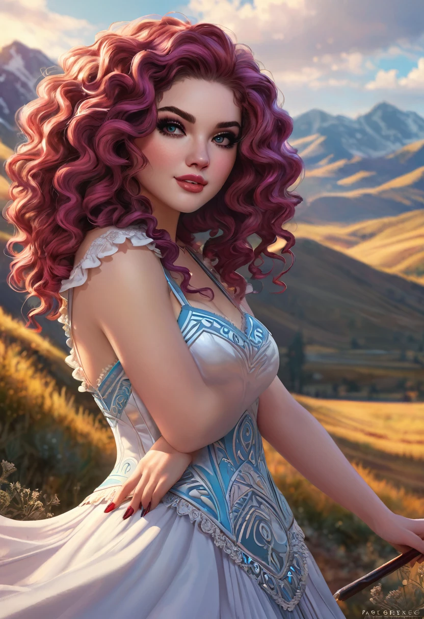 Beautiful boho woman with hair that is coarse, wiry, and tightly curled. It often has a rough texture, feels stiff to the touch, and may be prone to frizz and tangling. The curls can be densely packed. . The Official Art – An Award-Winning Digital Masterpiece In 4K Ultra HD, Extreme Detail And Intricate Realism. This Concept Art Brought To Life By The Hands Of Artists Like Wlop & Artgerm In A Stunning 2D Vector Illustration. Paige Renee Spiranac. LArge, perky, full, well shaped pleasing breasts. Background is a panoramic vista.
