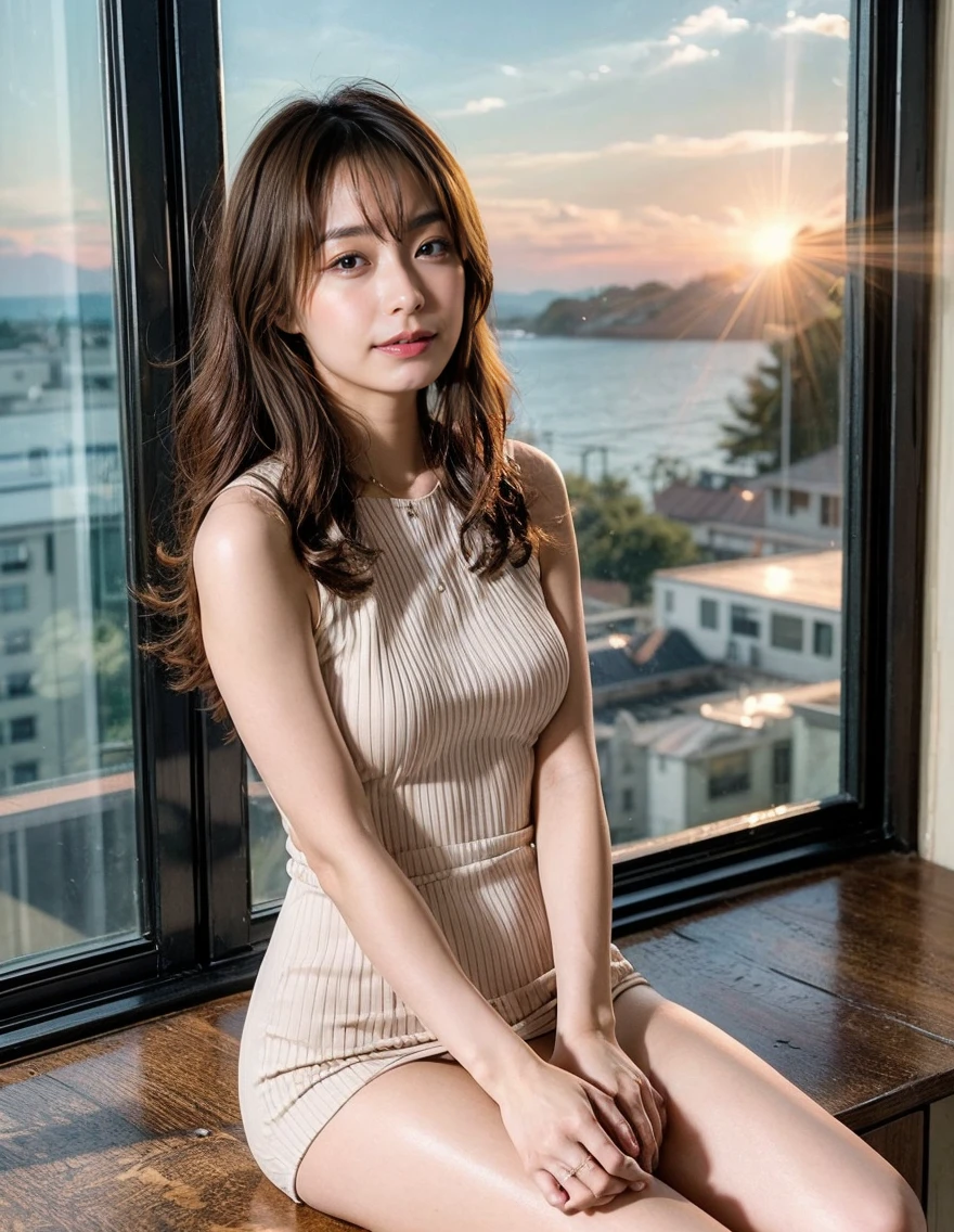 Getting naked、masturbation、Big Breasts、Touching the vagina、(View of the big city from the window、夜のbedroomにて、Show vagina、Before sex)、(bedroom、Pink nipples、Hold your legs apart with both hands、Full nudity、大きく股を広げてTouching the vagina、Naked and sexy pose、Sit on the bed:1.4)、The sky turns red、Smile、Light brown hair、Elegant hairstyle、A woman with a cute upward gaze、When the sky gets dark、The sky turns red as the sun sets、The lines of the body are amazing、Luxury Bagedium Shorthair:1.4))、The sun shines on her、Loose perm、Light brown hair、Light brown hair、The sky was dyed red、There are clouds、輝く太陽はとてもbeautiful、Dusk is approaching、Lens flare、I can see the sunset、((Sunlight reflecting off the ocean、Ocean View、The sun shines on the sea、'beautiful.、Small earrings、private'evening、Birds are also flying、、Brown Hair Color、Tying up hair、The woman is on the right:1.4))、Light beige hair color、Background Blur、Braid only the front hair、Light brown hair、{{Cowgirl Shot}}、((Close-up shot from the waist up、Ample breasts:1.4))、Braid only the front hair、Cowboy Shot、素敵なsmile、((Ample breasts))、Full body photo、ring、Tuck your hair behind one ear、Silver Necklace、smile、 Elegant ponytail、Caustics、Highly detailed photos、Very beautiful and ideal short hair、Super no makeup、(8k、RAW Photos、Highest quality、masterpiece:1.2)、(Realistic、Realistic)、1 girl、((Medium Short Hair、Looking into the camera:1.4))、