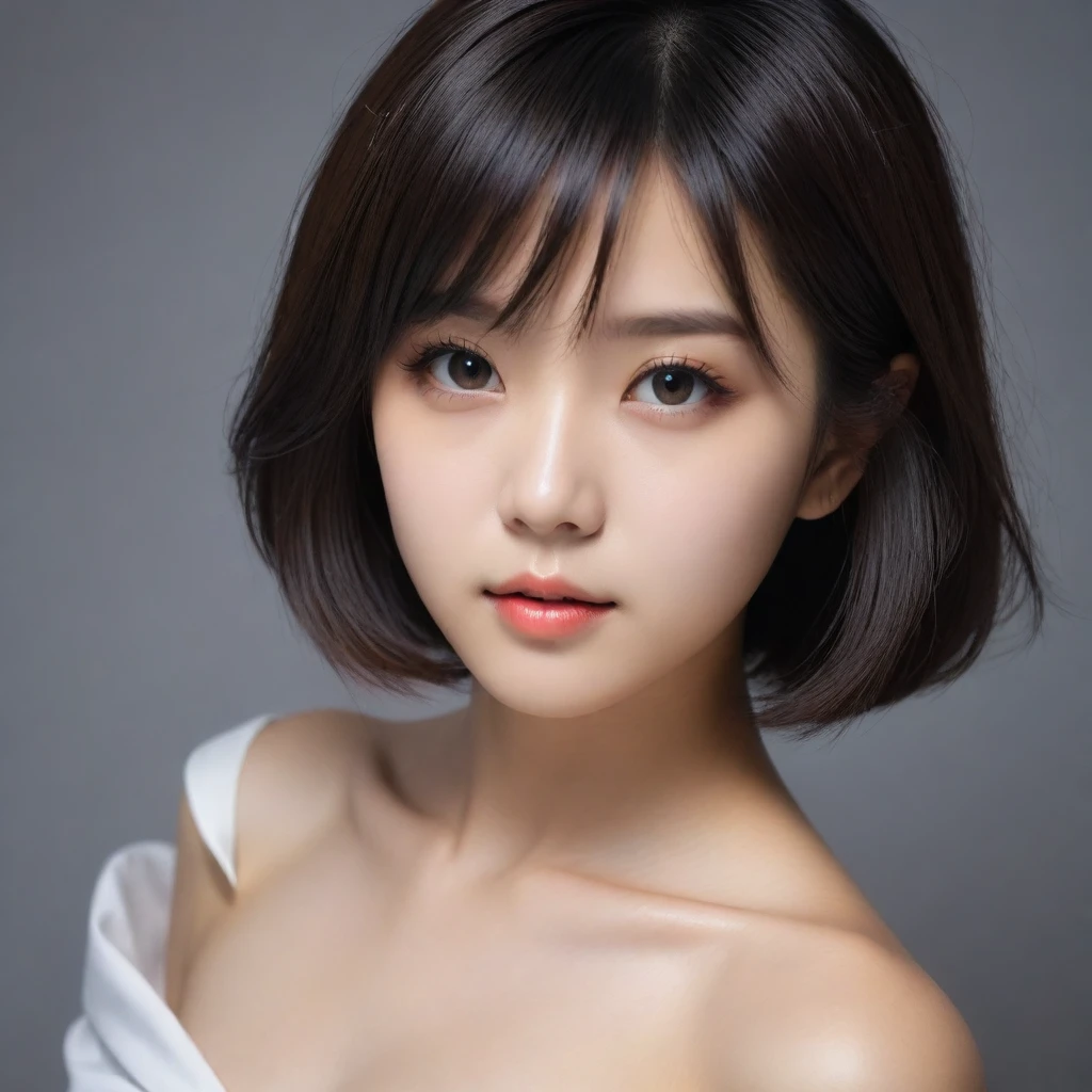 8k, Ultra-high resolution, Highest quality, masterpiece, 三分割法によるphotograph,Surreal, photograph, 1 Girl, (:1.3), pretty girl, Cute Face, Beautiful eyes in every detail, 細かくdetailedに,masterpiece,One Girl:1.2,Japan Female Teachers,extream close up,sad,glaring,Black short hair,Bob with bangs,(印象派の美しい少女のPortraiture),(Impressionist light and colour), (Avant-garde attire:1.3),(Fairy,Shiny Hair, Beautiful dark eyes, So cute and beautiful,16 years old0.8),Sharp contours,Looking down, (A future never imagined), ((Abstract background)), Light from above, Low contrast, (Side view),, Perfect and beautiful face ,完璧でCute Face, Skin with attention to detail, Perfect limbs、Narrow waist,Looking at the audience,(((Ideal body type))),A cup small breasts :2,Portraiture:2,Perfect Anatomy,鮮明なdetailed,detailed,Surreal,Light and shadow,stage lights