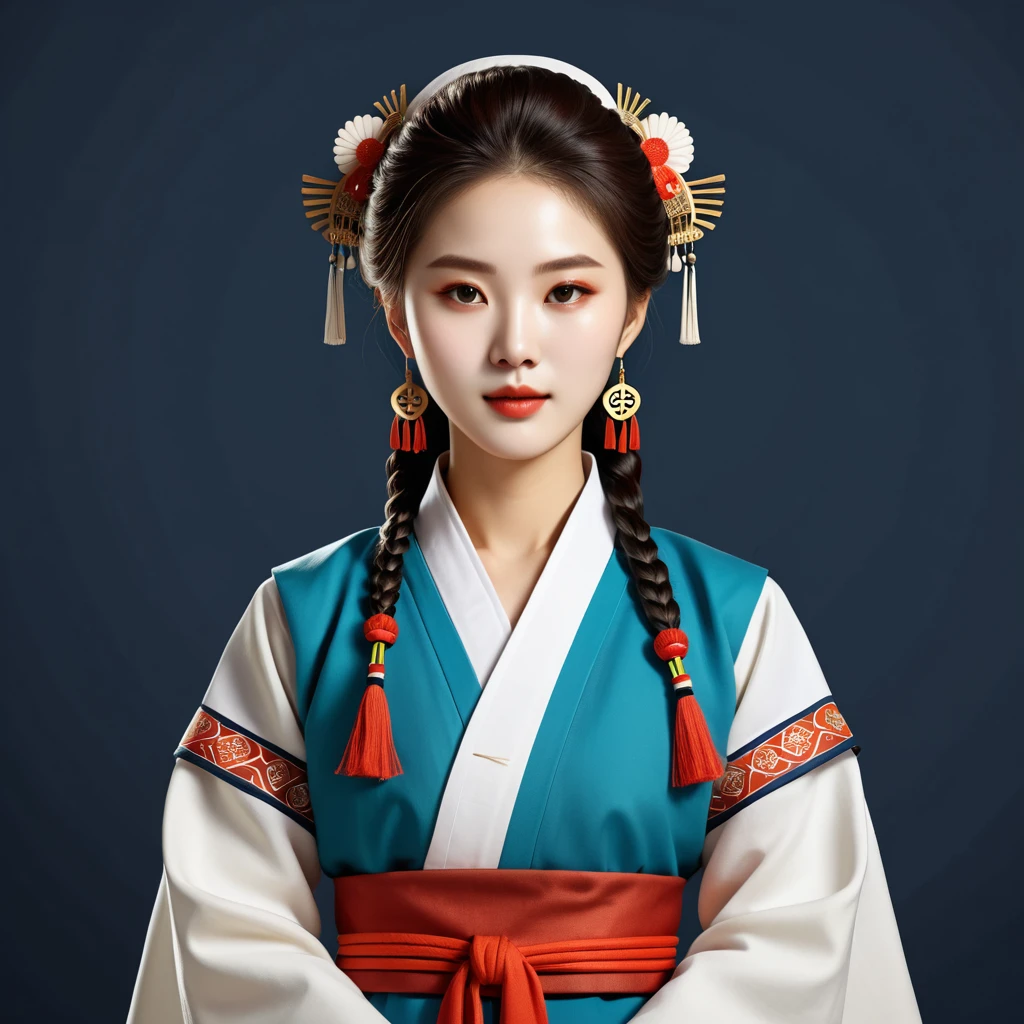 female healer in korean folk outfit ,vector graphics, strong contours, logo design