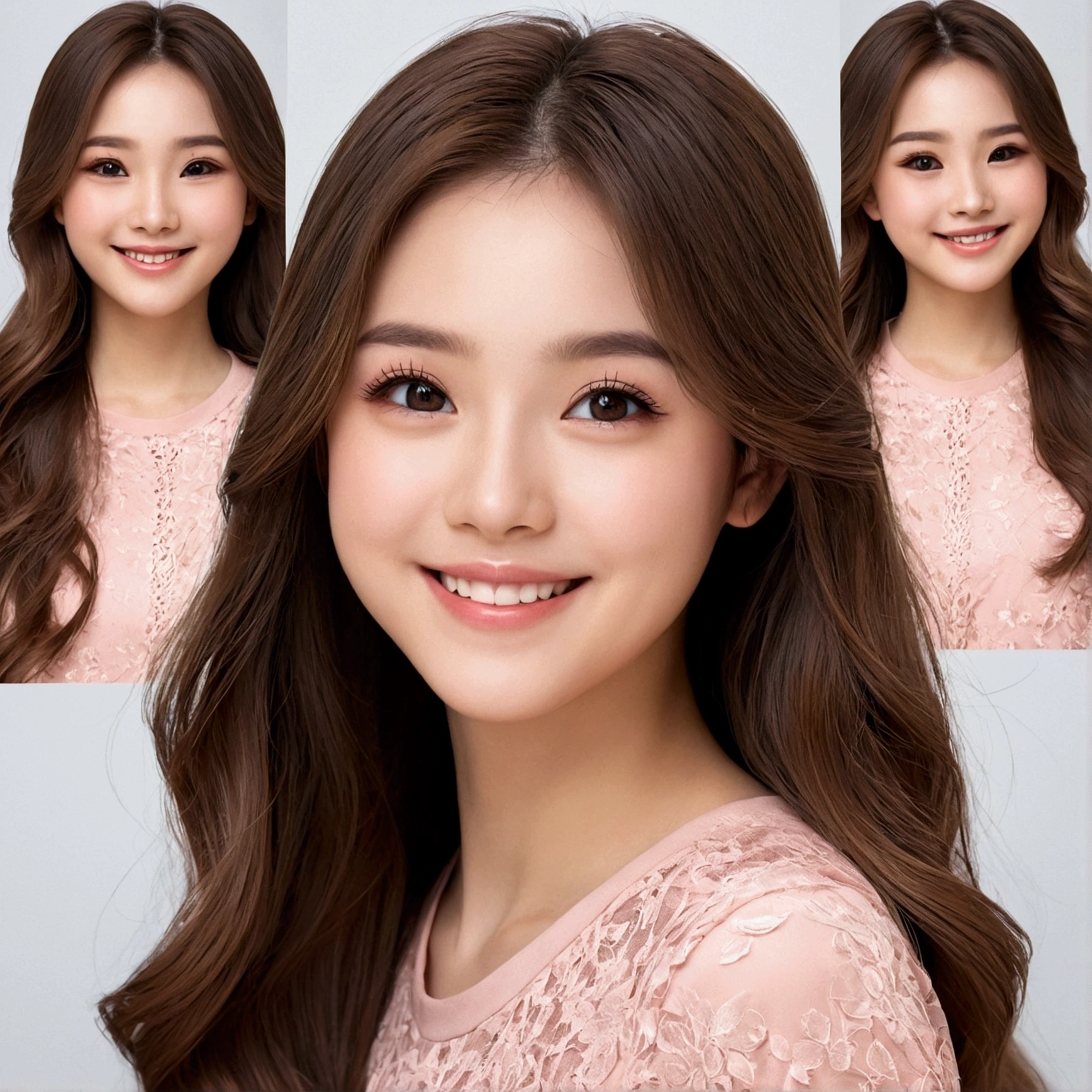 1girl, High Resolution, Long Hair, Solo, Smile, Looking at viewer, High Resolution, Hair Between Eyes, Blush, Collage, 