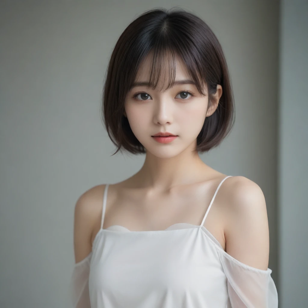 8k, Ultra-high resolution, Highest quality, masterpiece, 三分割法によるphotograph,Surreal, photograph, 1 Girl, (:1.3), pretty girl, Cute Face, Beautiful eyes in every detail, 細かくdetailedに,masterpiece,One Girl:1.2,Japan Female Teachers,extream close up,sad,glaring,Black short hair,Bob with bangs,(印象派の美しい少女のPortraiture),(Impressionist light and colour), (Avant-garde attire:1.3),(Fairy,Shiny Hair, Beautiful dark eyes, So cute and beautiful,16 years old0.8),Sharp contours,Looking down, (A future never imagined), ((Abstract background)), Light from above, Low contrast, (Side view),, Perfect and beautiful face ,完璧でCute Face, Skin with attention to detail, Perfect limbs、Narrow waist,Looking at the audience,(((Ideal body type))),A cup small breasts :2,Portraiture:2,Perfect Anatomy,鮮明なdetailed,detailed,Surreal,Light and shadow,stage lights