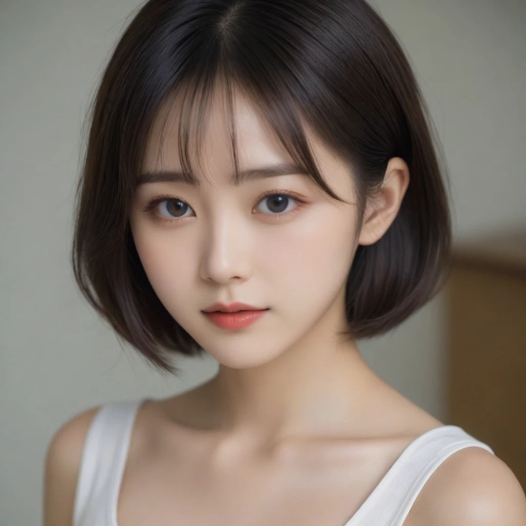 8k, Ultra-high resolution, Highest quality, masterpiece, 三分割法によるphotograph,Surreal, photograph, 1 Girl, (16 years old:1.3), pretty girl, Cute Face, Beautiful eyes in every detail, 細かくdetailedに,masterpiece,One Girl:1.2,Japan Female Teachers,extream close up,sad,glaring,Black short hair,Bob with bangs,(印象派の美しい少女のPortraiture),(Impressionist light and colour), (Avant-garde attire:1.3),(Fairy,Shiny Hair, Beautiful dark eyes, So cute and beautiful,16 years old, ), (smile:0.8),Sharp contours,Looking down, (A future never imagined), ((Abstract background)), Light from above, Low contrast, (Side view),, Perfect and beautiful face ,完璧でCute Face, Skin with attention to detail, Perfect limbs、Narrow waist,Looking at the audience,(((Ideal body type))),A cup small breasts :2,Portraiture:2,Perfect Anatomy,鮮明なdetailed,detailed,Surreal,Light and shadow,stage lights