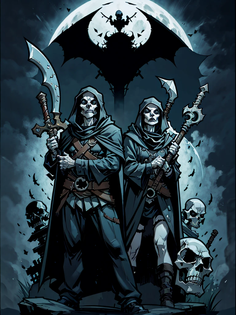 skull with axe and grim reaper 