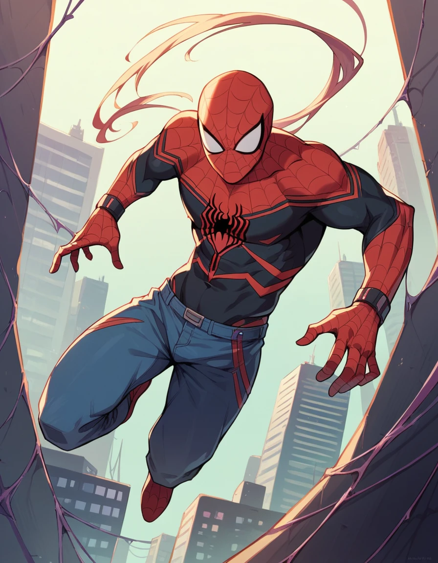 A Spider-Man in Cybernetic City, ultra detail, high resolution, anime, companies