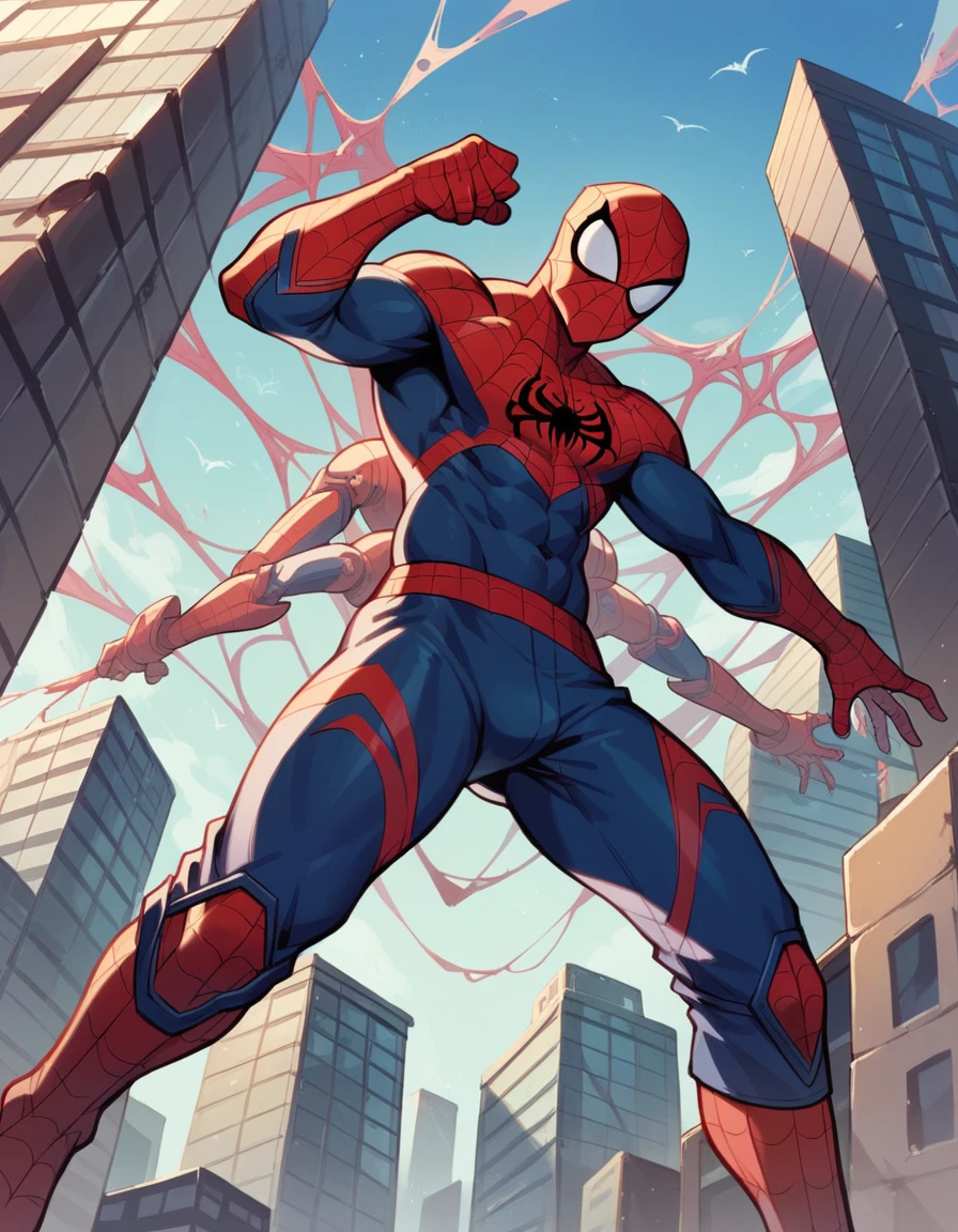 A Spider-Man in Cybernetic City, ultra detail, high resolution, anime, companies