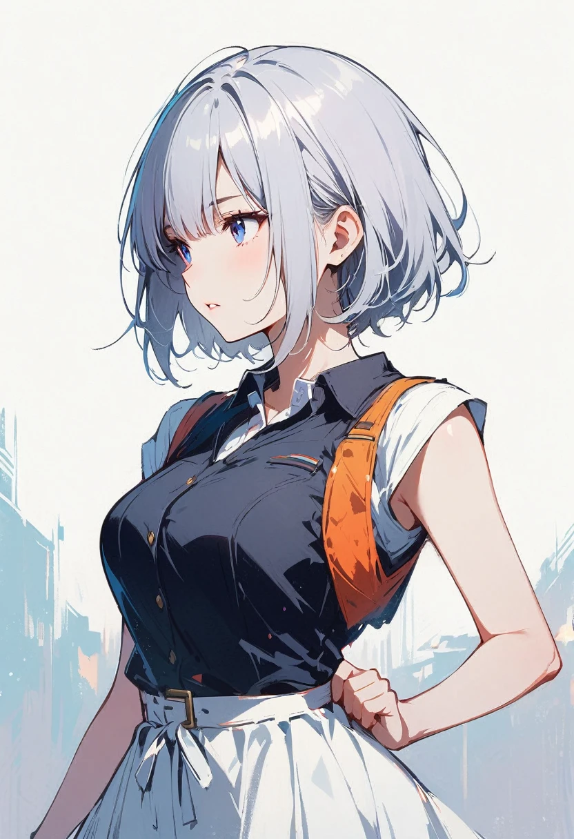 girl, woman, Vest line, silver hair