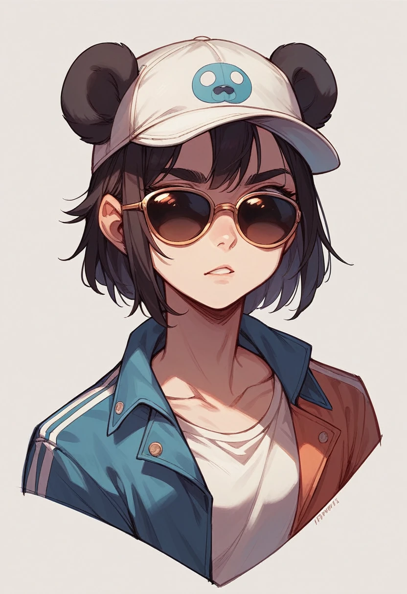 panda with cap and sunglasses , facing the front