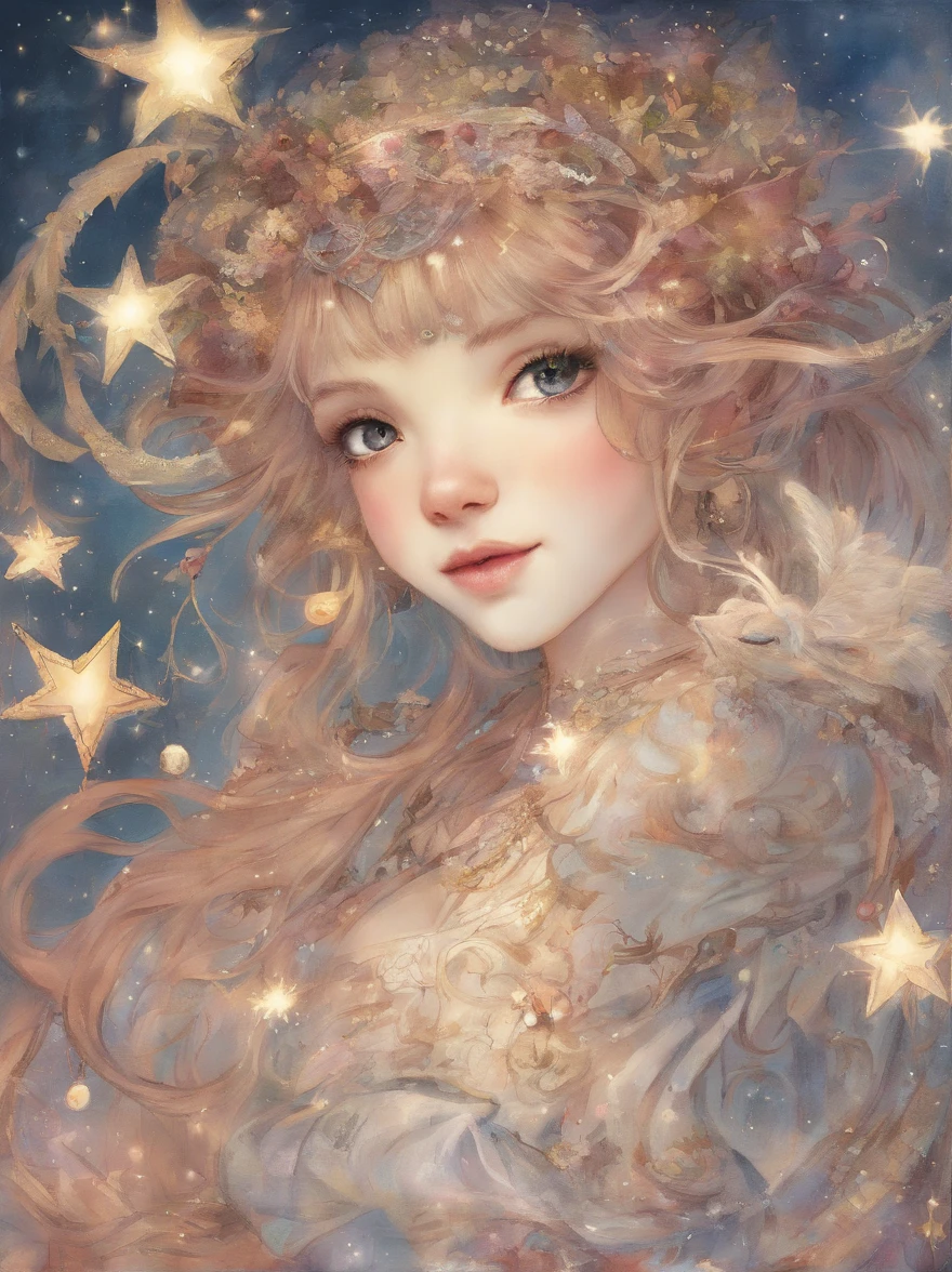 Highest quality, masterpiece, 1girl Yunaka,Head to toe full body Close one eye, Grin, Fine hand, star