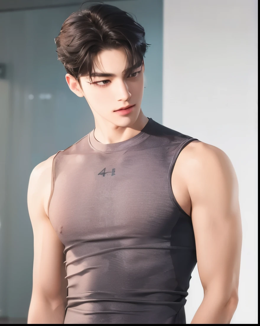 1 handsome Japanese guy, manly，20years old，Who is Shi Yu?, Li Yuanbin, Kim Hyung Tae, Kim Hyung Tae,,Kim Hyung Tae, Yin Shishan,  man wearing a blue shirt and shorts, naked chest, big chest abs, navy blue, navy blue, Sports T-shirt, blue, sportswear, Gorgeous dark blue clothes,, short sleeves, Gold brocade dark blue clothes, Tennis wear, Wearing skiny sportswear, big bulge, Dark blue decorative clothing，male，male，High，Muscles look good，hairy body，Wheat complexion，black eyes（thin eyes 1：3），whole body image