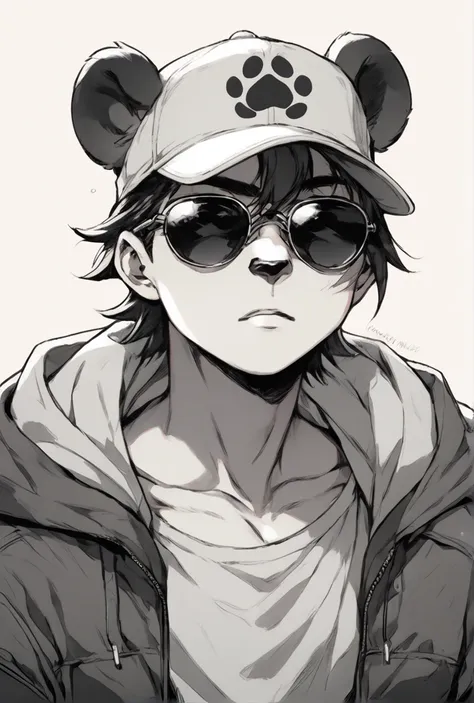 boy anime with sunglasses and a hat with a dog paw on it, high quality fanart, he wears an eyepatch, wearing sunglasses and cap,...