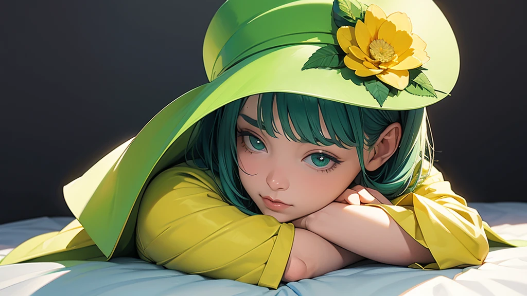 green party hat with small yellow details