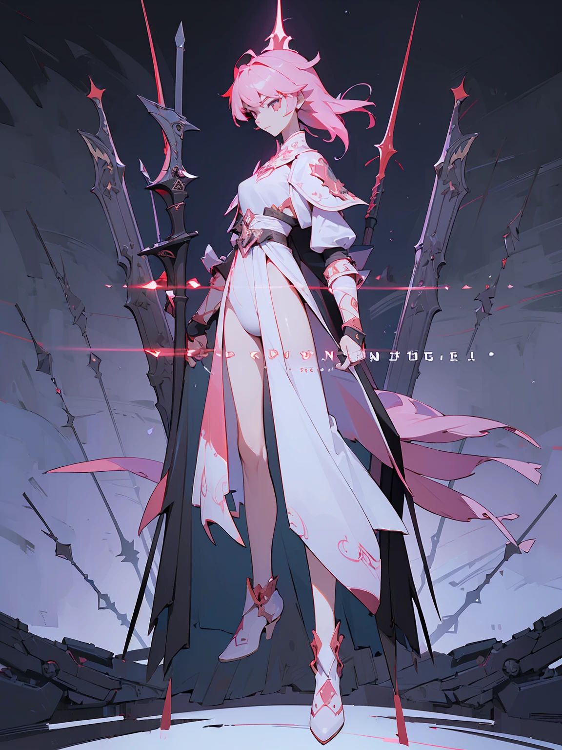 (((masterpiece, best quality, high detailed, 8k))) Design a layout showcase Gaming character, (1girl). Red|Black clothes, stylish and unique. ((showcase weapon:1.4)), enchanted sword. (masterpiece:1.2), (best quality), 4k, ultra-detailed. (Step by step design, layout art:1.5), (luminous lighting, atmospheric lighting). warrior, ((glove full hands)), (((revealing clothes:1.3))), vambraces, armored legwear, (((full_body_shot:1.4))). {In a mystical forest}.
