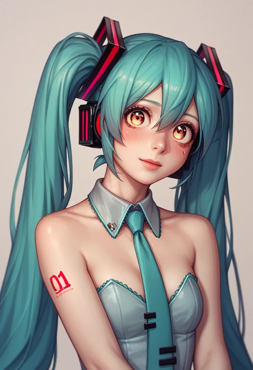 Pontuação_9 pontuação_8_acima,girl bith,eyes green,hair long messy dark red,rabo rabbit white,big tits,detailed eyes,cosplay hatsune miku