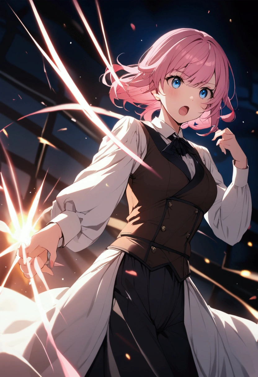 Bear、Attack、A scene from a movie、、Girl with pink hair、blue eyes、Twin Drill