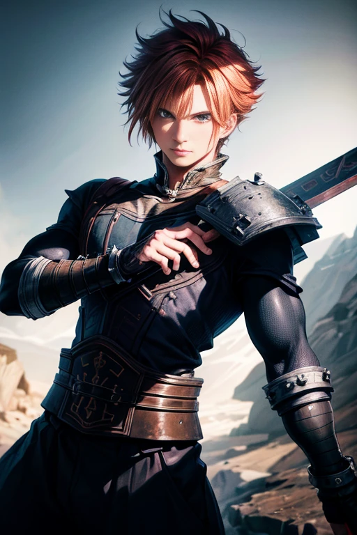 grizzled human adventurer warrior, male focus, (SHORT RED HAIR: 1.1), fantasy battlefield at night, holding an iron sword, Accurate shot, ((looking ahead at viewer:1.2), (from sideways:0.8)), casual clothes, Athletic, Volumetric lighting Dynamic lighting, real shadows, vibrant contrasting colors, Stephen Hickman and Stan Manoukian style, ultra realistic, work of art, high qualiy, high resolution, sharp focus, intrikate, sharp details, highy detailed, rich colour, 8k,