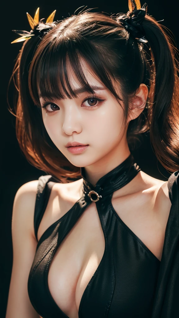 Eri Kamei from Morning Musume, Decorated with a Halloween ensemble that perfectly complements her beauty and sensual figure. The image is、It must be proof of the fusion of AI and art, Catch her in moments of playful mischief and charm. The backdrop should be minimalistic, Make sure she is focused. Emphasis must be placed on realistic realism, The colors of the costume are popping out on a calm background. Photos must be taken with a high-resolution 16k camera, Ensure Ultra HD clarity. The lens you choose should be 85mm, Ensure soft bokeh effect in the background, Elipin has a sharp focus. the setting must be f/8, ISO 100, Shutter speed 1 o'clock/125. --ar 16:9 - V5.1 --Style raw --Q 2 --S 750