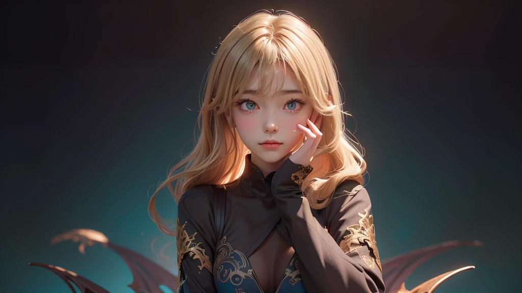 Polychrome,, night, dark, blonde, Show Viewer, In-person audience, Limited Edition Palette, Dragon Background, Shine,(Highly detailed CG Unity 8k wallpaper),(masterpiece), (Highest quality), (Vaporwave Style), (Super detailed), (Best illustrations),(Best Shadow),Perfect lighting , Perfect Anatomy , Vibrant colors、