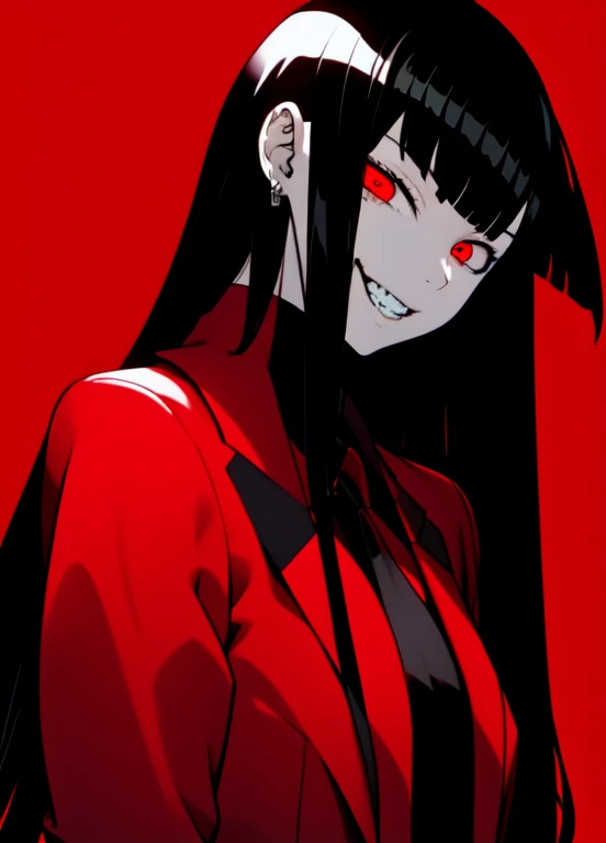 work of art, best qualityer, 1 girl, standing alone, Jabami Yumeko, long hair, Bblack hair, Eyes red, Evil smile, natta
