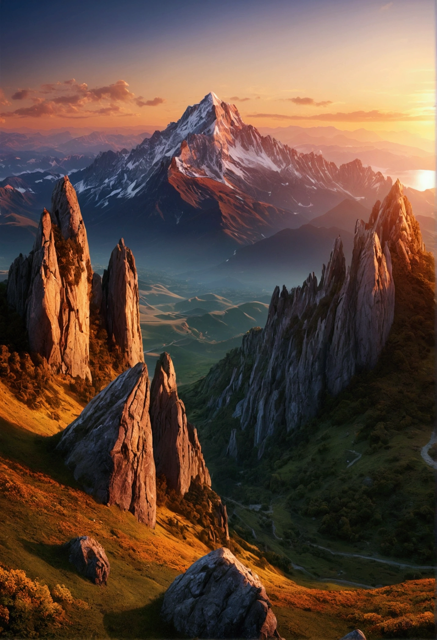 master part、top quality、Superior image quality、8k quality, genius、sunset montain、