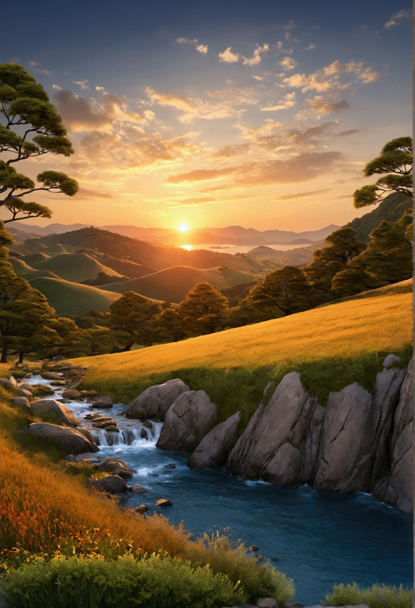master part、top quality、Superior image quality、8k quality, genius、sunset hills、