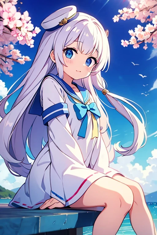 White long hair、Sailor's white uniform、White hat with gold decoration