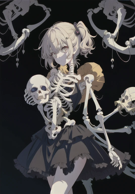 anime girl with a skeleton in her hands, skeleton girl, anime skull portrait woman, romanticism lain, anime wallaper, ((skull)), nightcore, (anime girl), ( ( ( skeleton ) ) ), skeleton, by Shingei, hd anime wallaper, sh, anime artstyle, ( ( misa amane # ) ), yandere