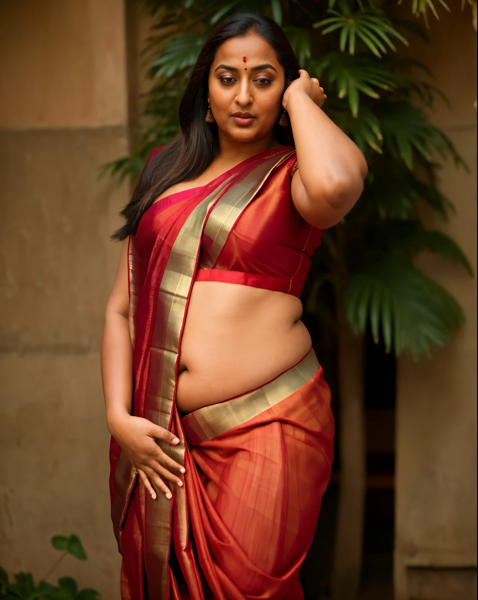 Foto RAW, photorealistic, photography, full body shot, 50 years old Woman, master shot, perfect eyes, goddess like beauty, pierced eyes, perfect thick chubby mallu Desi aunty bhabhi, Wearing a Stanapatta, a chest-band.Saree model, model Photography, Indian saree shoot, Indian traditional wear advertising photography, traditional wear brand shoot, face of Indian actress Sonakshi Sinha, masterpiece, realistic, realism, incredible details,  pleasure, photorealism, detailed skin, skin pores, high contrast, photorealistic Artstation 8k HD digital art trend of high definition and detailed realistic skin texture, ultra detail, realistic skin texture, armature, best quality, ultra high definition, (photorealistic:1.4),, high resolution, detail, raw photo, sweat, Re sharp, by Lee Jefferies Nikon D850 Film Stock Photo 4 Kodak Portra 400 Camera F1.6 Lens Rich Color Ultra Real Realistic Realistic Textures Dramatic Lighting Unreal Engine Trending at Art Station Cinestill 800,(pele altamente detalhada: 1.2), 8k UHD, DSLR, soft-lighting, alta qualidade, grain of film, Fujifilm XT3,she didn't like to wear blouse or bra, she is happy to wear only saree, she hates blouse or bra, detailed hairy armpits, hyper realistic skin, skin pores, sweat, veins on the body, skin texture, freckles 0.2, RAW photo, astounding details, professional fashion photography, photographed by master photographer, insane skin texture details, 