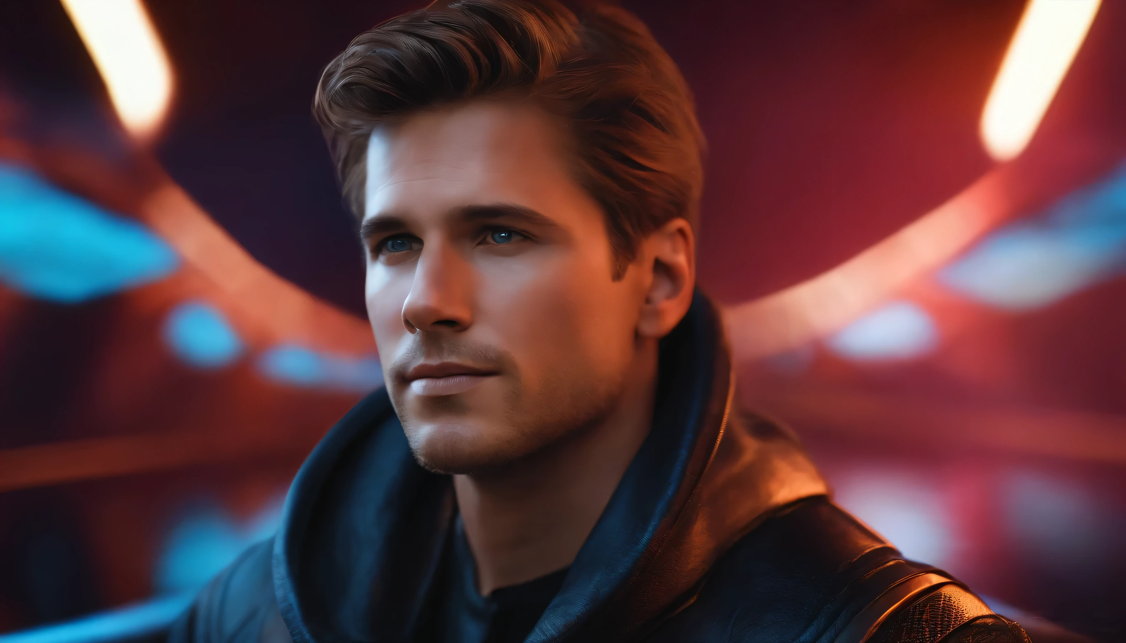 Brad with realistic face on futuristic background
