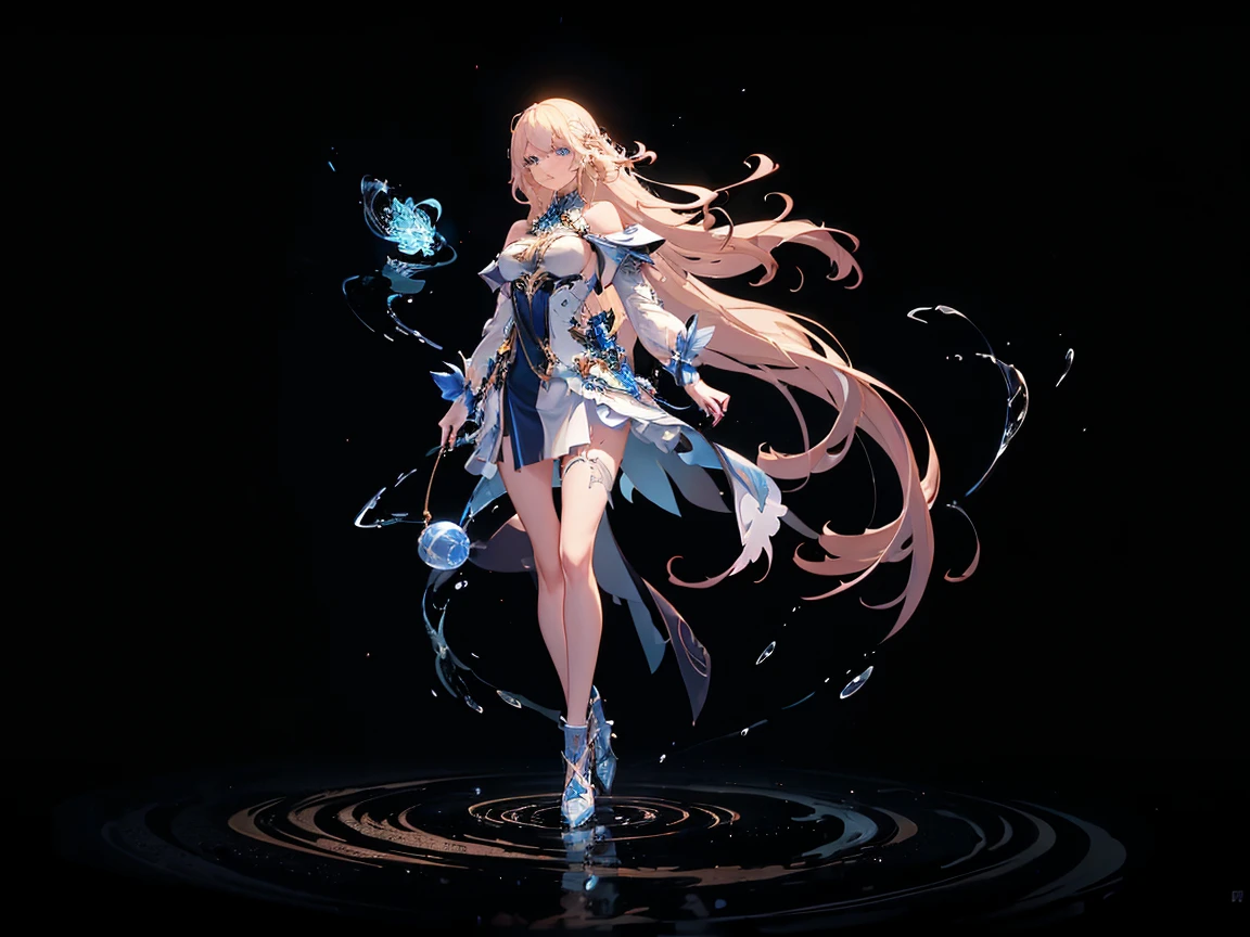 (Digital artwork:1.3,((Octane rendering)),City Street,High-rise tail alley, blonde long hair,((A huge glowing magic array under your feet)),((Complex luminous runes)),Realistic digital painting portrait,shot at 8k resolution,Gasoline liquid,color pastel,splashart,Magical universe of pink and blue and purple,Lithography in intricate details,(lightning particules:1.2),(game concept:1.3),(deep of field:1.3),Global illumination,with rich details,Trends on ArtStation,((illustrious)),ultra fine,16K resolution, light blue eyes , (Weapon: Lightning Energy in a ball in right hand)
