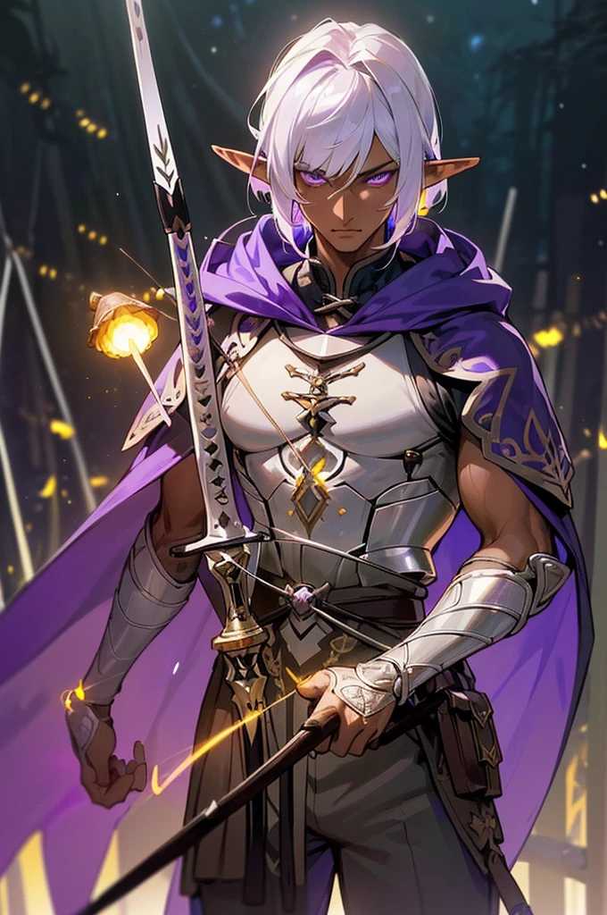 dark elf male,((man:1.5)),1 man,elf_male,dark elf, (male,muscle,1boy,1 boy,pectoral,man chest,muscular),25 year old man,young,((1male,1 male,1man,man,male gender:1.5,handsome man,male focus)),(((elf))),(((elf ears))), dark elf, pointed ears,(((purple_eyes:1.3))),intricate eyes,beautiful detailed eyes,symmetrical eyes,(((dark skin:1.5))),white hair,(((lustrous skin:1.5,bright skin: 1.5,skin tanned,shiny skin,very shiny skin,shiny body,plastic glitter skin,exaggerated shiny skin,illuminated skin))), young handsome male,((detailed face)), expressive eyes,serious face, (ultra-detailed:1.3),beautiful detailed glow,finely detailed,ultra-detailed, (light armor,greatcoat,layered clothing,archer,(purple cape with hood:1.2,purple_cape,hood)),((purple pants,bulge in pants)),((intricate outfit,intricate clothes,purple theme,black theme)),((quiver with arrows:1.5,arrow quiver:1.5)), (dynamic pose:1.0),serious attitude,(centered,scale to fit dimensions,Rule of thirds),medium shot, ((((many fireflies,fireflies,glowing fireflies,fireflies in the background)))), ((snowy pine forest at night)),with dark stormy clouds,winter,scenery:1.25,intricate scenery,((snow forest background)),Christmas tree, (Glossy winter ornaments),highres,sharp focus,(ultra detailed,extremely detailed),(photorealistic artwork:1.37),(extremely detailed CG unity 8k wallpaper),(((vibrant colors,vibrant theme))),(intricate),(masterpiece),(best quality),

