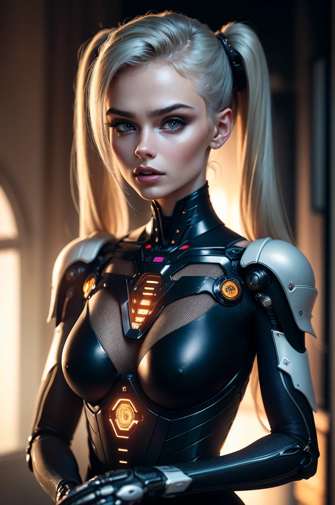 complex 3d render ultra detailed of a beautiful porcelain profile woman android face, (full body:1.2), cyborg, robotic parts, (side twintails:1.2), 150 mm, beautiful studio soft light, rim light, vibrant details, luxurious cyberpunk, lace, hyperrealistic, anatomical, facial muscles, cable electric wires, microchip, elegant, beautiful background, octane render, H. R. Giger style, 8k, best quality, masterpiece, illustration, an extremely delicate and beautiful, extremely detailed ,CG ,unity ,wallpaper, (realistic, photo-realistic:1.37),Amazing, finely detail, masterpiece,best quality,official art, extremely detailed CG unity 8k wallpaper, absurdres, incredibly absurdres, robot, silver halmet, full body, sitting