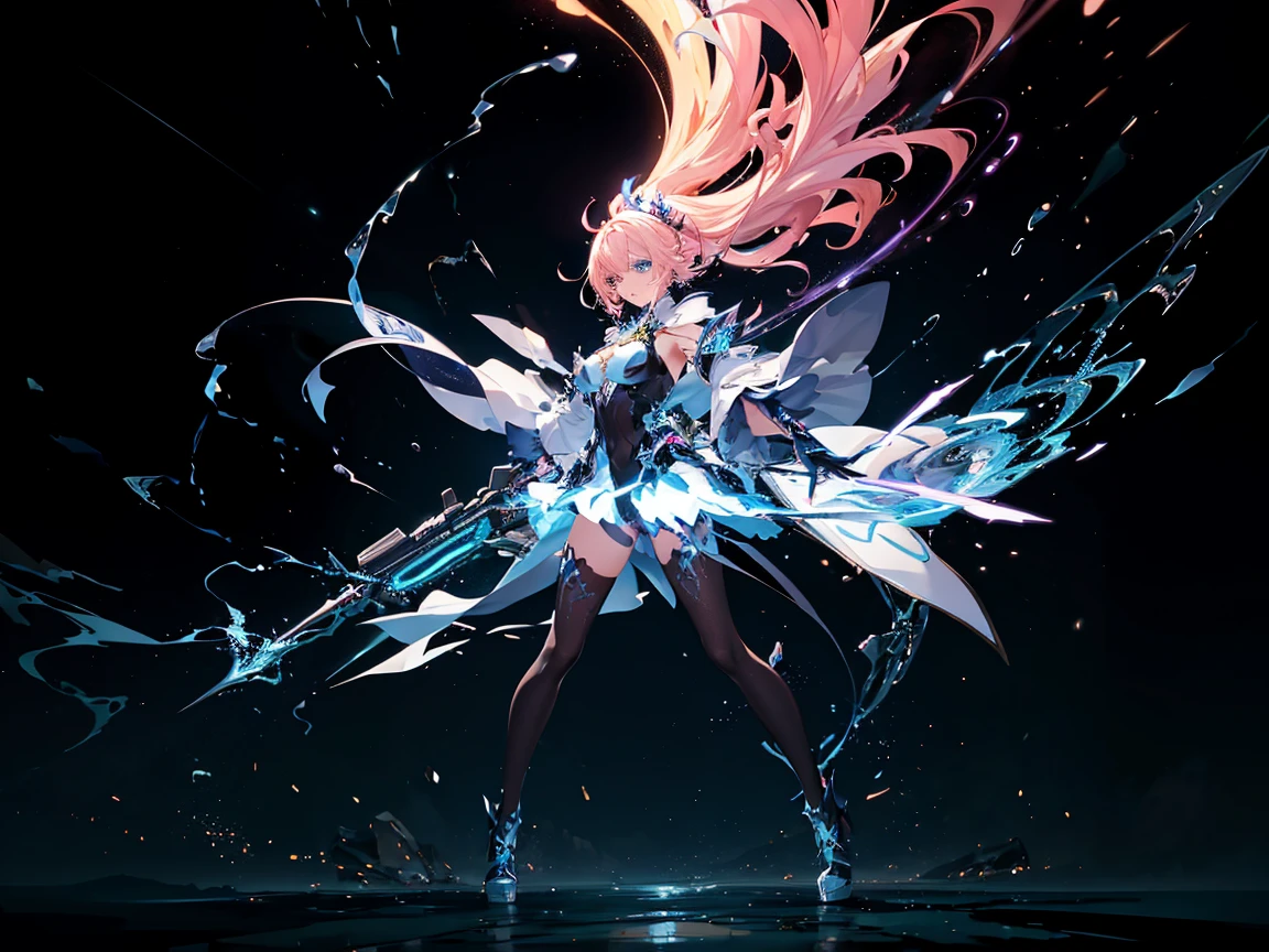 (Digital artwork:1.3,((Octane rendering)),City Street,High-rise tail alley, blonde long hair,((A huge glowing magic array under your feet)),((Complex luminous runes)),Realistic digital painting portrait,shot at 8k resolution,Gasoline liquid,splashart,Magical universe of pink and blue and purple,Lithography in intricate details,(lightning particules:1.2),(game concept:1.3),(deep of field:1.3),Global illumination,with rich details,Trends on ArtStation,((illustrious)),ultra fine,16K resolution, light blue eyes , (Weapon: Lightning Energy in a ball in right hand) hero pose, energy blast.