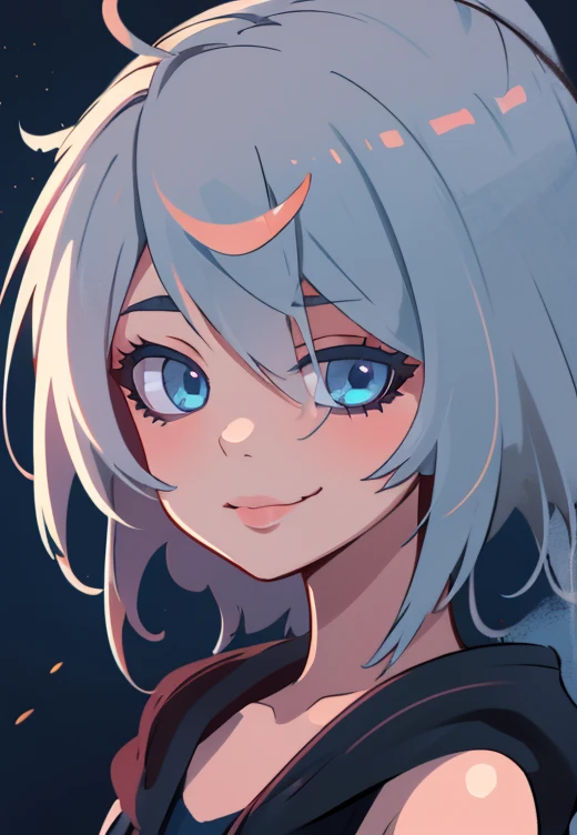 ((best quality)), ((masterpiece)), (detailed), perfect face, detailed background, masterpiece, best quality, smile, ornament, hoodie, portrait, blue neon, graffiti, dark, night, glowing eyes, blacklight
