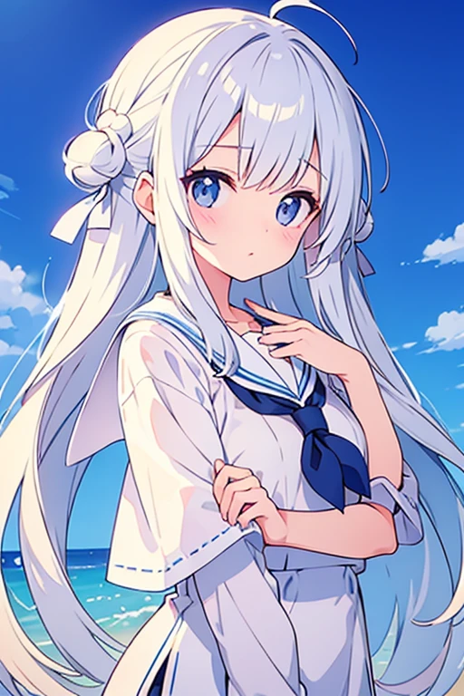 White long hair、Sailor's white uniform、White hat with gold decoration