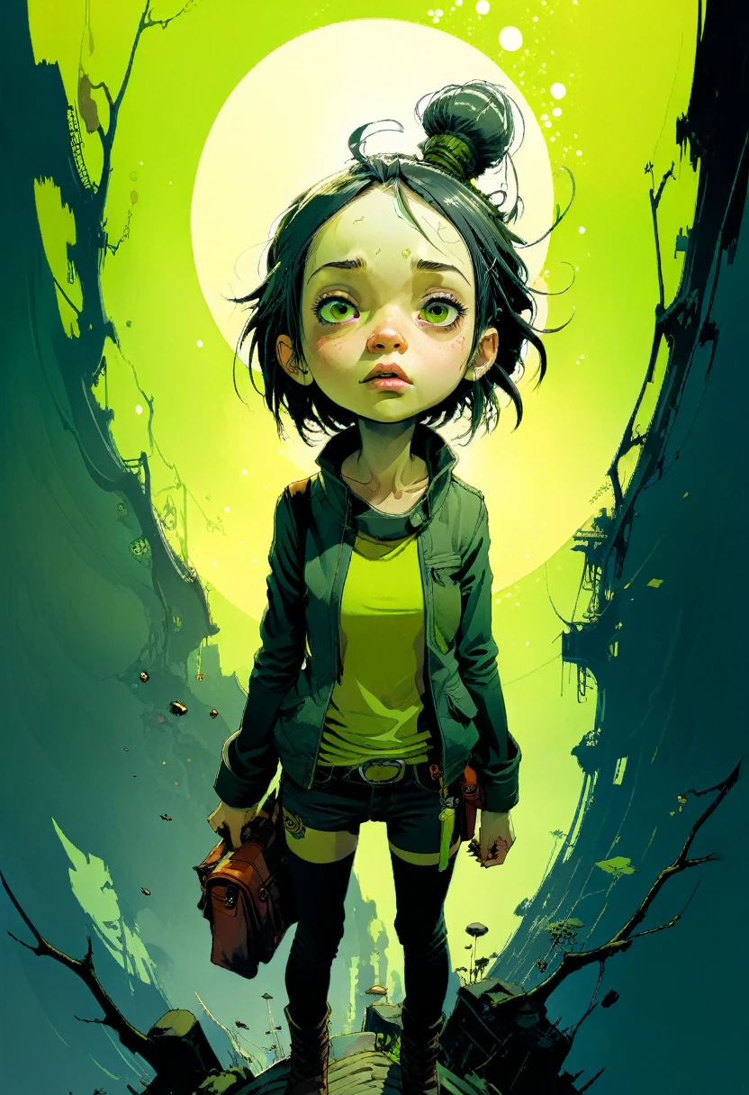 by Jean-Baptiste Monge and Tomer Hanuka, Chartreuse 78, wide angle, hyper detailed, comic book cover art, bold lines, expressive drawing, American female