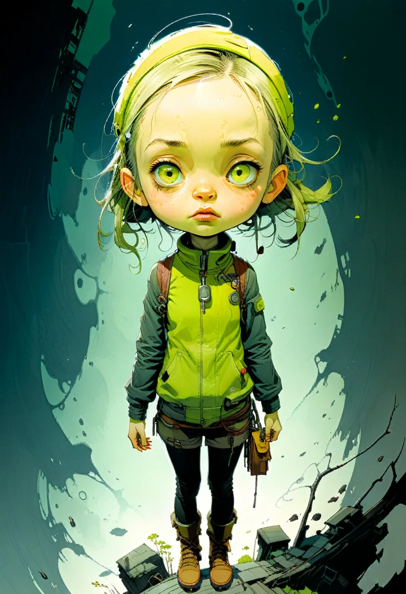 by Jean-Baptiste Monge and Tomer Hanuka, Chartreuse 78, wide angle, hyper detailed, comic book cover art, bold lines, expressive drawing, American female