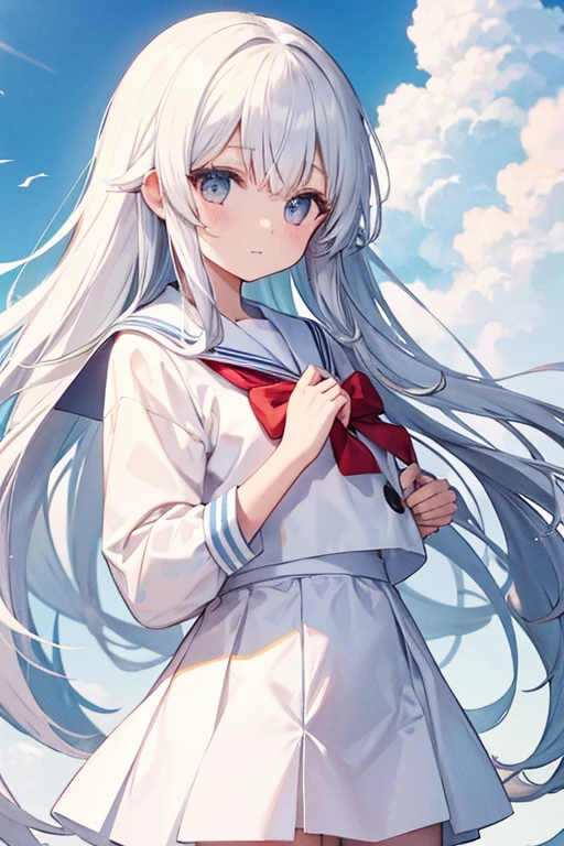 White long hair、Sailor's white uniform、White hat with gold decoration