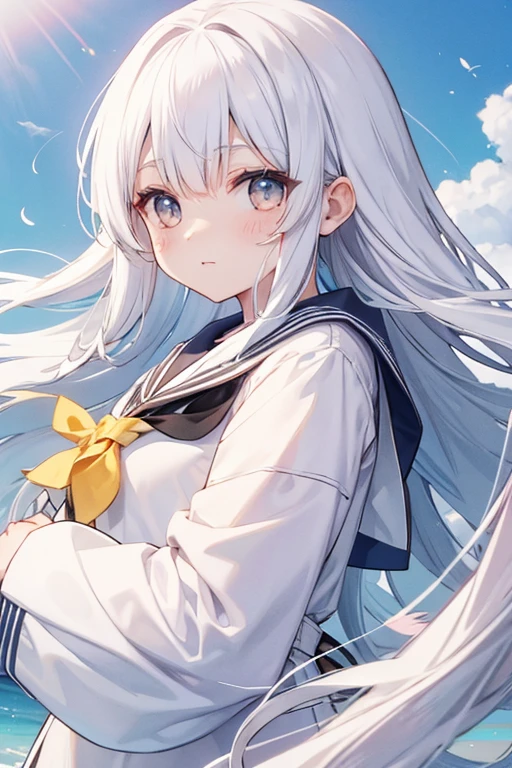 White long hair、Sailor's white uniform、White hat with gold decoration