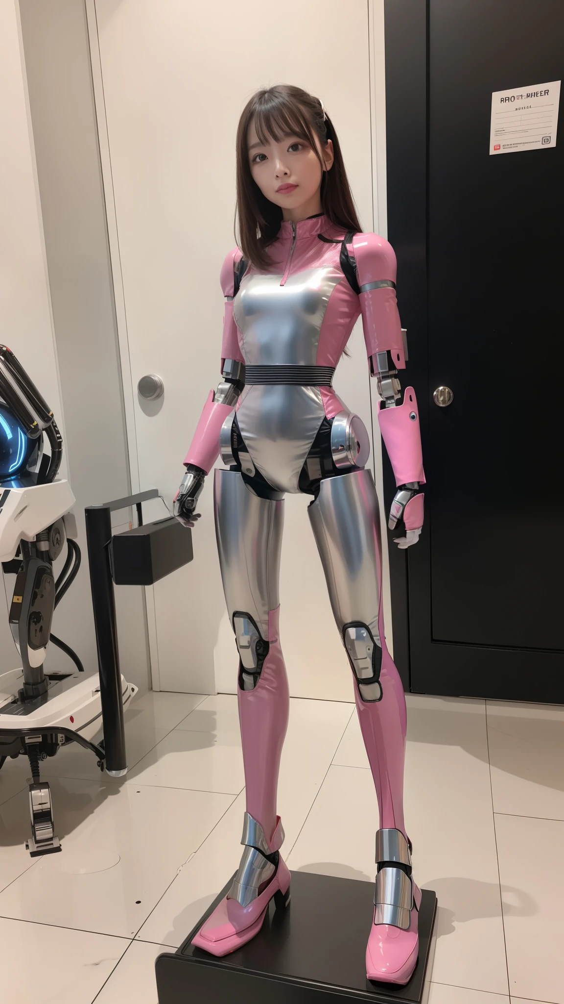 Race-queen, pink metallic costume, robot
