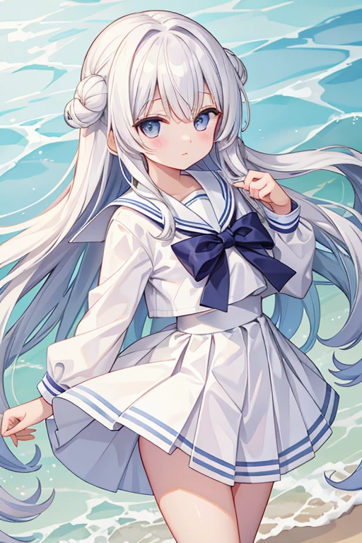 White long hair、Sailor's white uniform、White hat with gold decoration