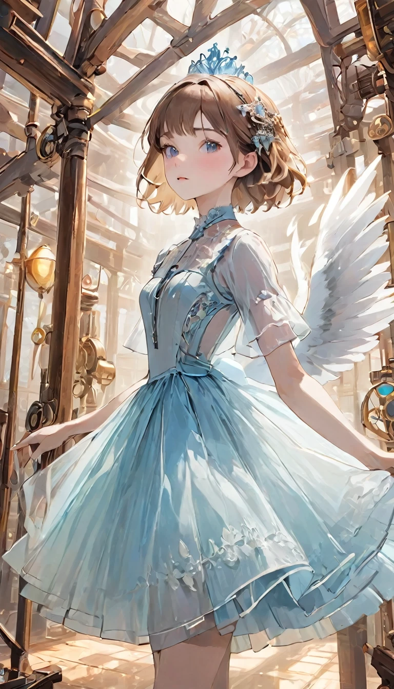 [detaileded illustrations, Art based on extremely ideal anatomy, Highly detailed and detailed drawings, Slow and delicate lines, Realistic texture expression],((color tress main line)),(Artworks of outstanding craftsmanship),(western ghost town background),HENTAI ANIME Girl Japanese Beauty 15 years old Skinny (thin) short bob cut (( bangs cut straight)) (automaton) ((ballerina)),(swan) tutu dress (Transparent material) ((horn)),(Pearlescent),(Steampunk Alchemy),((Fine and beautiful skin expression (Transparency))),((Clear gaze)),((Perfect eyes detailed (Beautifully drawn eyes in every detail))),(beautiful perfect face (Realistic Face detaileds)),((Beautiful hair detailed)),(perfectly balanced proportions)),(Design built to a high standard,(((Advanced structural understanding of materials)),ideal color coordination),((artistic decoration)) ((meticulous detail)),(detailed,High resolution)),[(Ultra-precise details),((multilayer texture)),high quality,High resolution] (Accurate simulation of interactions between light and materials, Understanding air flow, Mechanically correct representation)),((Visual art that tells a story)).