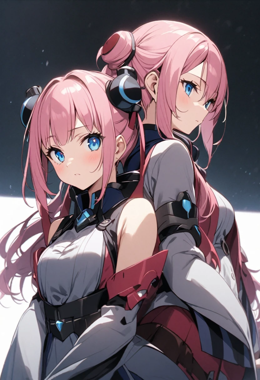 Lady、Girl with pink hair、blue eyes、Twin Drill